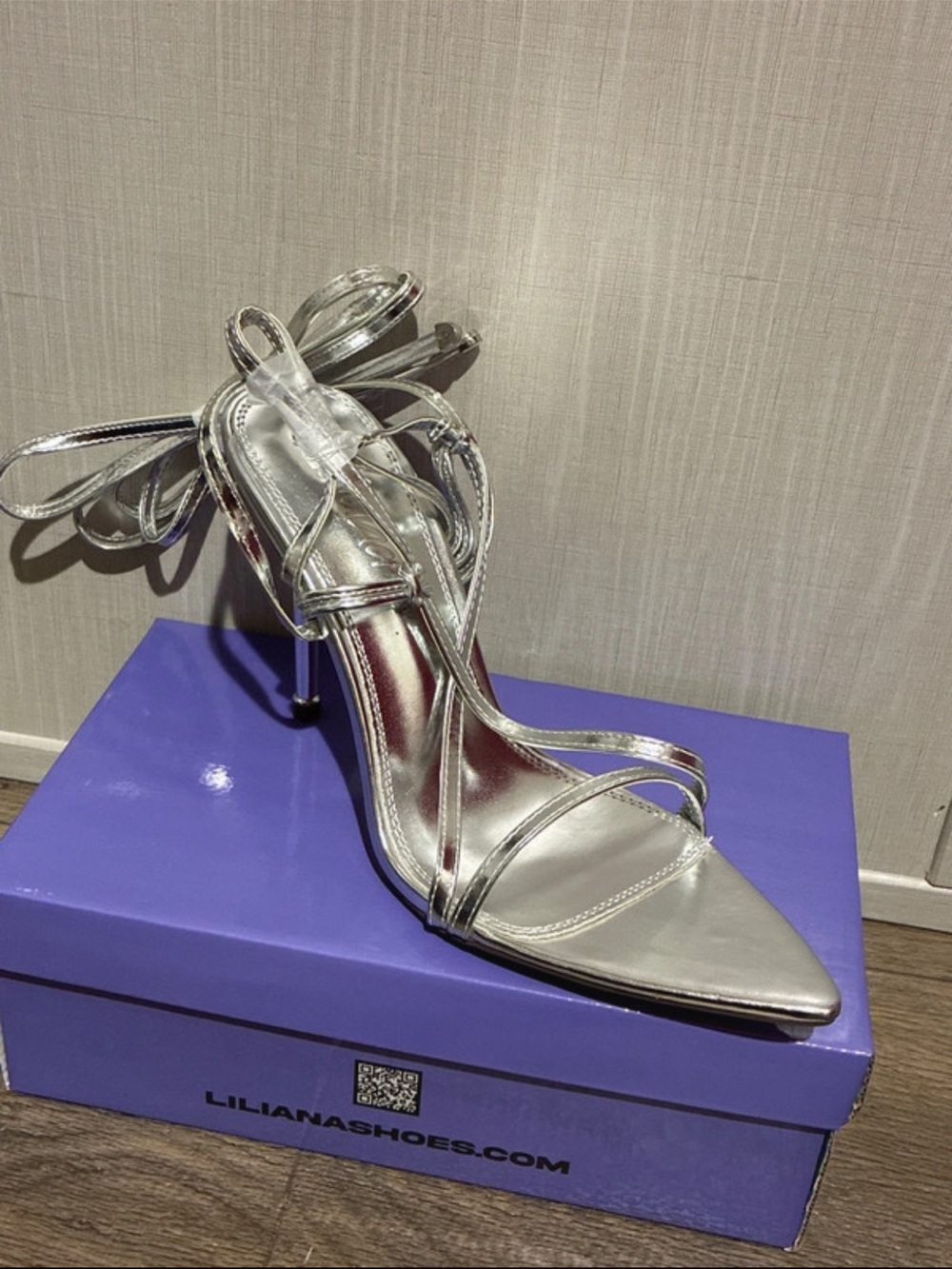 Liliana Metallic Silver Strappy Stiletto Sandals